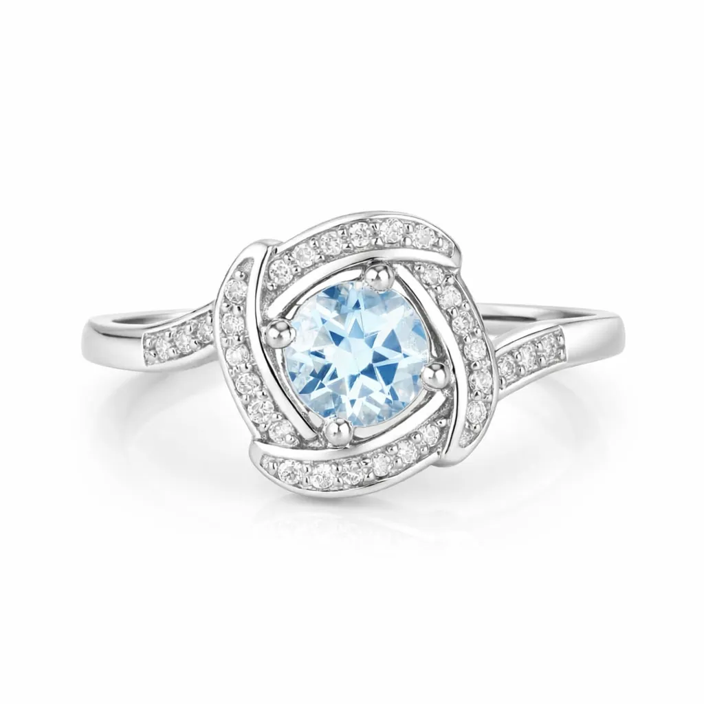 14K Gold Aquamarine Diamond Halo Pave Ring sold by Zulily product image thumbnail 2