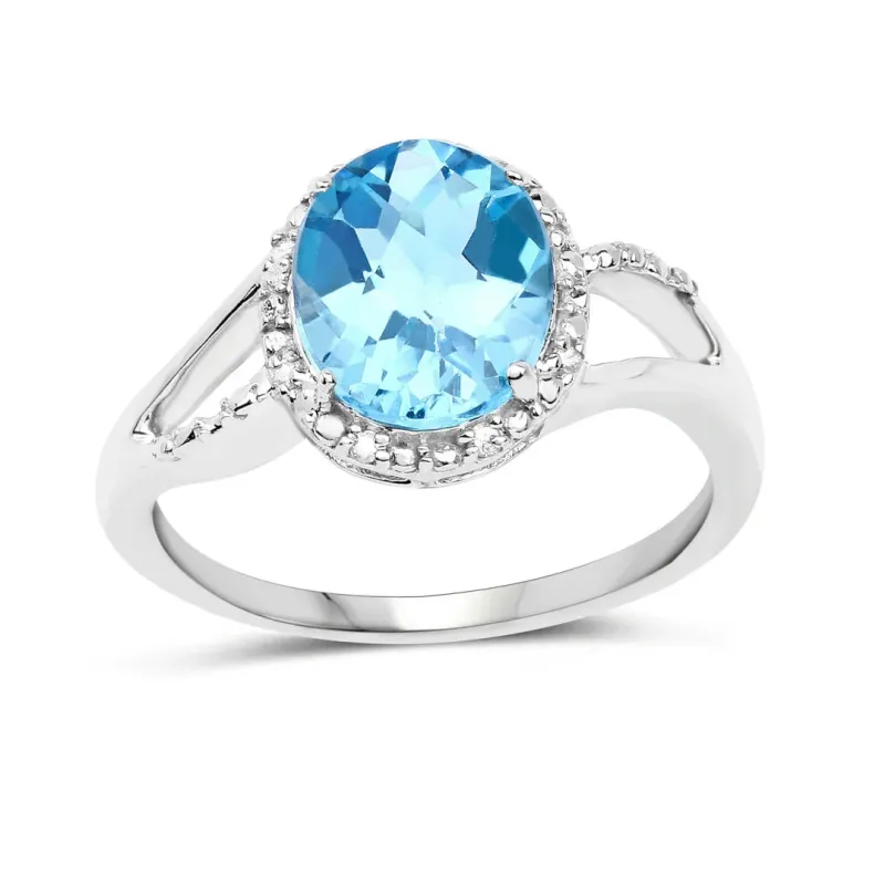 10K White Gold Blue Topaz Halo Ring with White Diamonds made by Zulily
