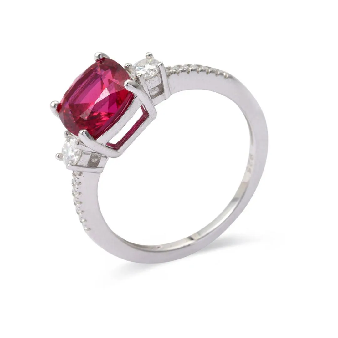 Cushion Red Lab Grown Ruby Prong Silver Three Stone Ring sold by Zulily product image thumbnail 4