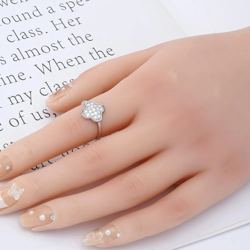 Round White Moissanite Pave Sterling Silver Four Leaf Clover Ring sold by Zulily product image thumbnail 3
