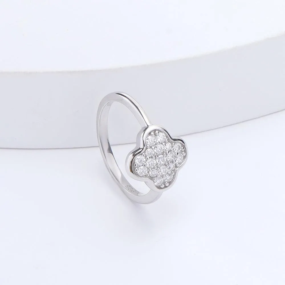 Round White Moissanite Pave Sterling Silver Four Leaf Clover Ring sold by Zulily product image thumbnail 5