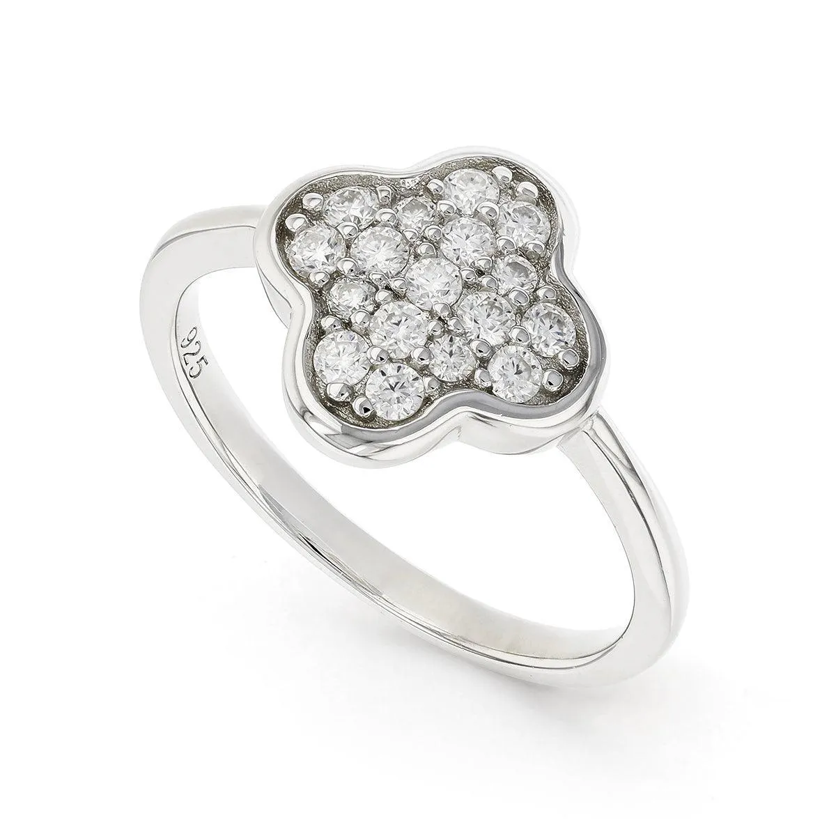 Round White Moissanite Pave Sterling Silver Four Leaf Clover Ring sold by Zulily product image thumbnail 2