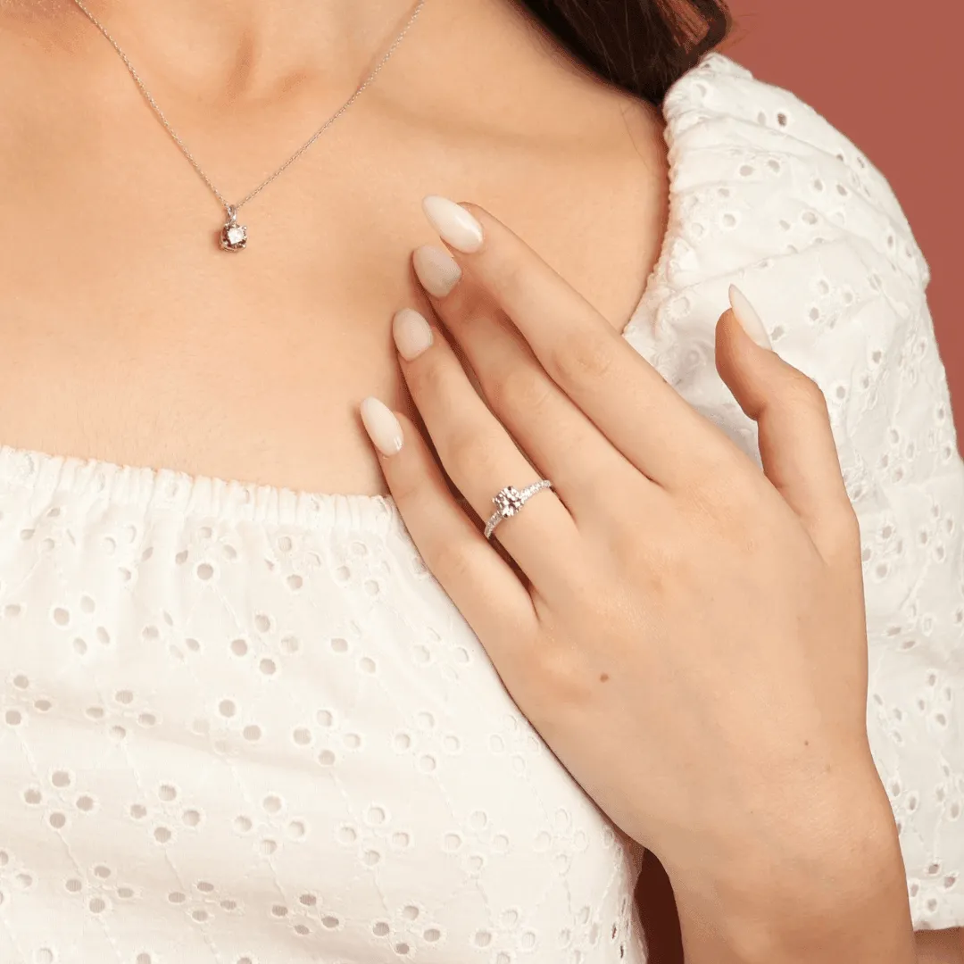 Round Created Pink Sapphire Prong Rhodium Over Silver Solitaire Ring sold by Zulily product image thumbnail 3