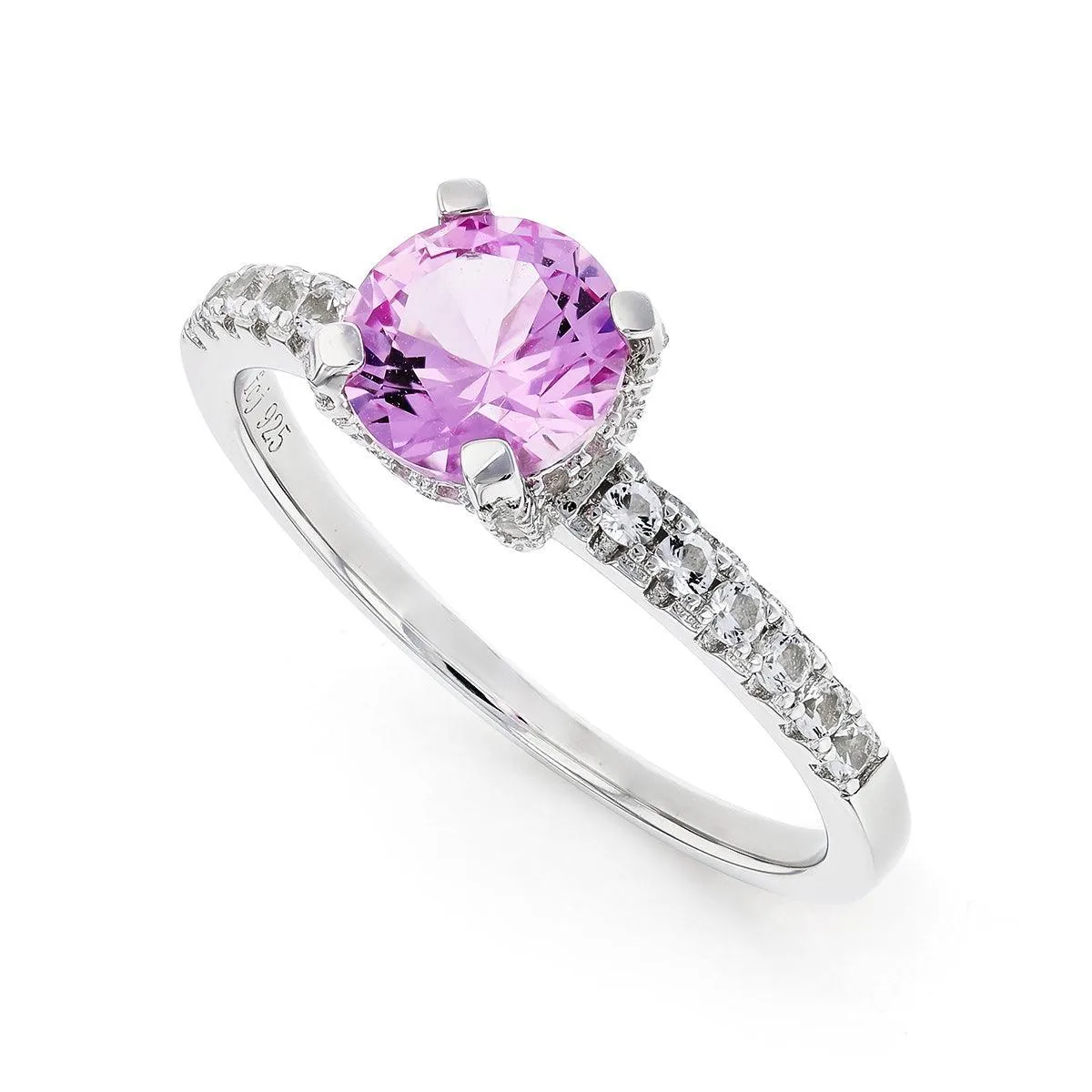 Round Created Pink Sapphire Prong Rhodium Over Silver Solitaire Ring sold by Zulily product image thumbnail 4