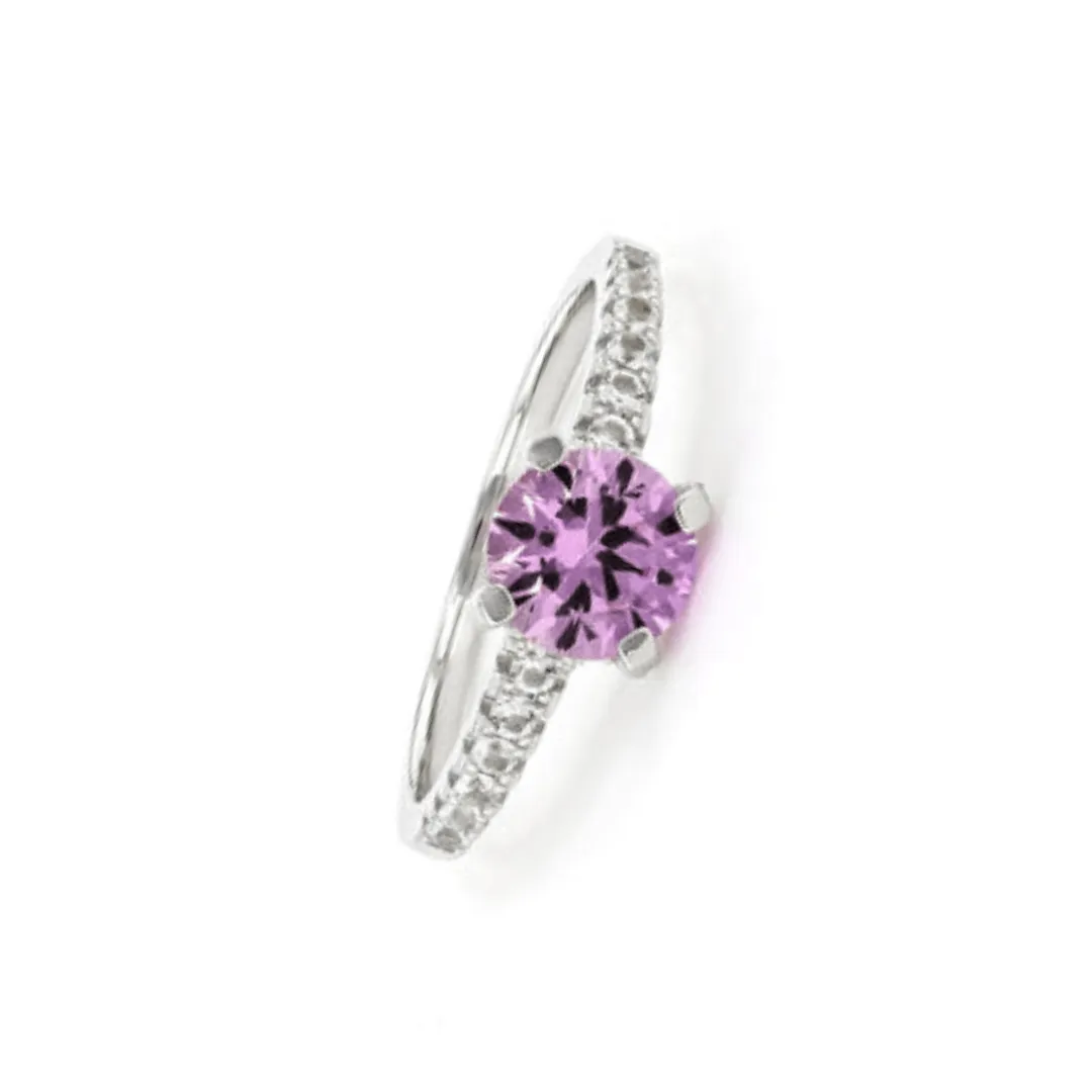 Round Created Pink Sapphire Prong Rhodium Over Silver Solitaire Ring sold by Zulily product image thumbnail 2