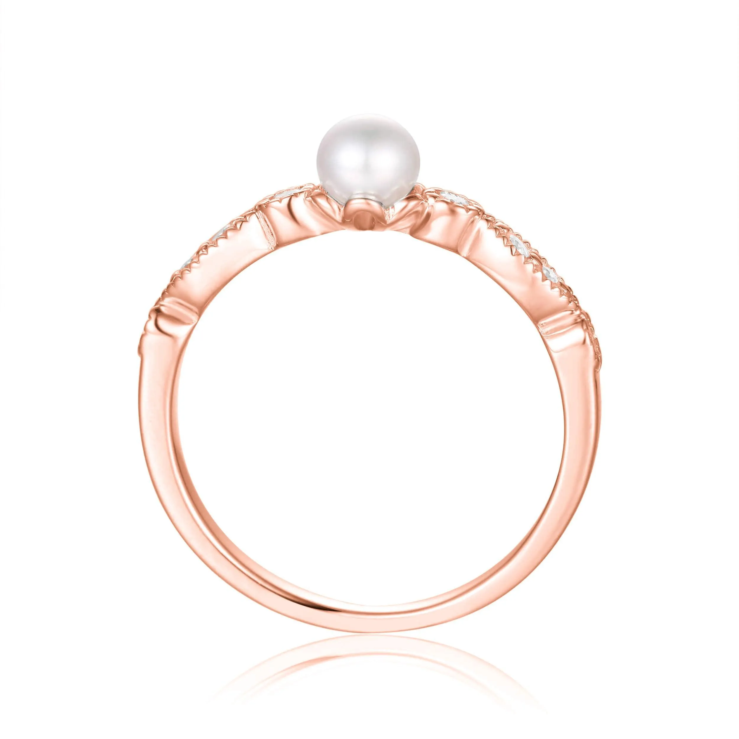 Fresh Water Round White Pearl Rose Gold Plated Silver Half Eternity Ring sold by Zulily product image thumbnail 4