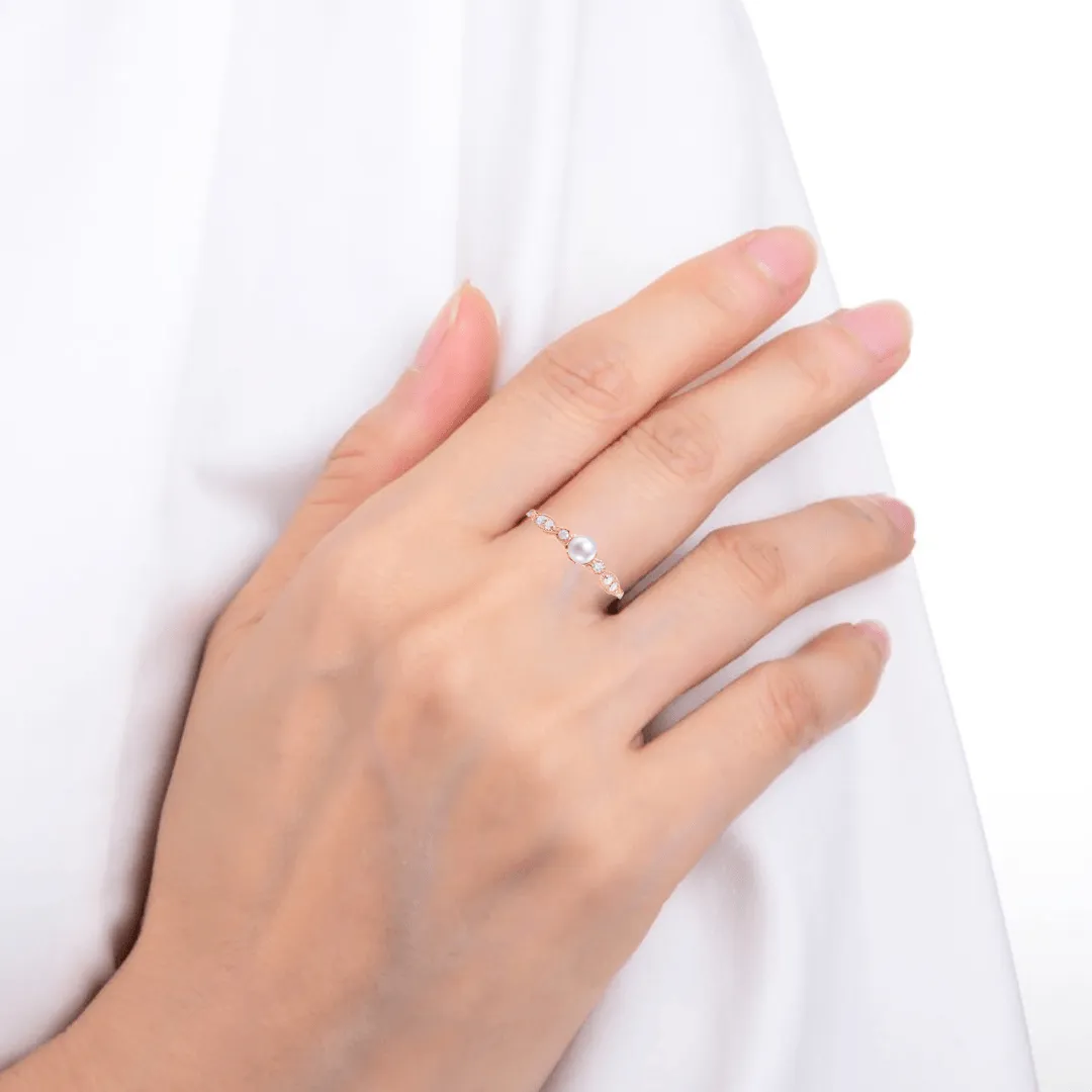 Fresh Water Round White Pearl Rose Gold Plated Silver Half Eternity Ring sold by Zulily product image thumbnail 3