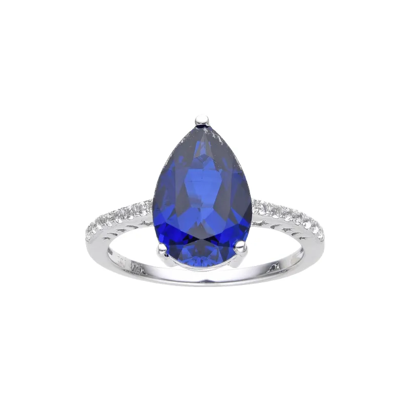 3.50 Ct Pear Lab Created Blue Sapphire Prong Silver Cocktail Pave-set Ring made by Zulily