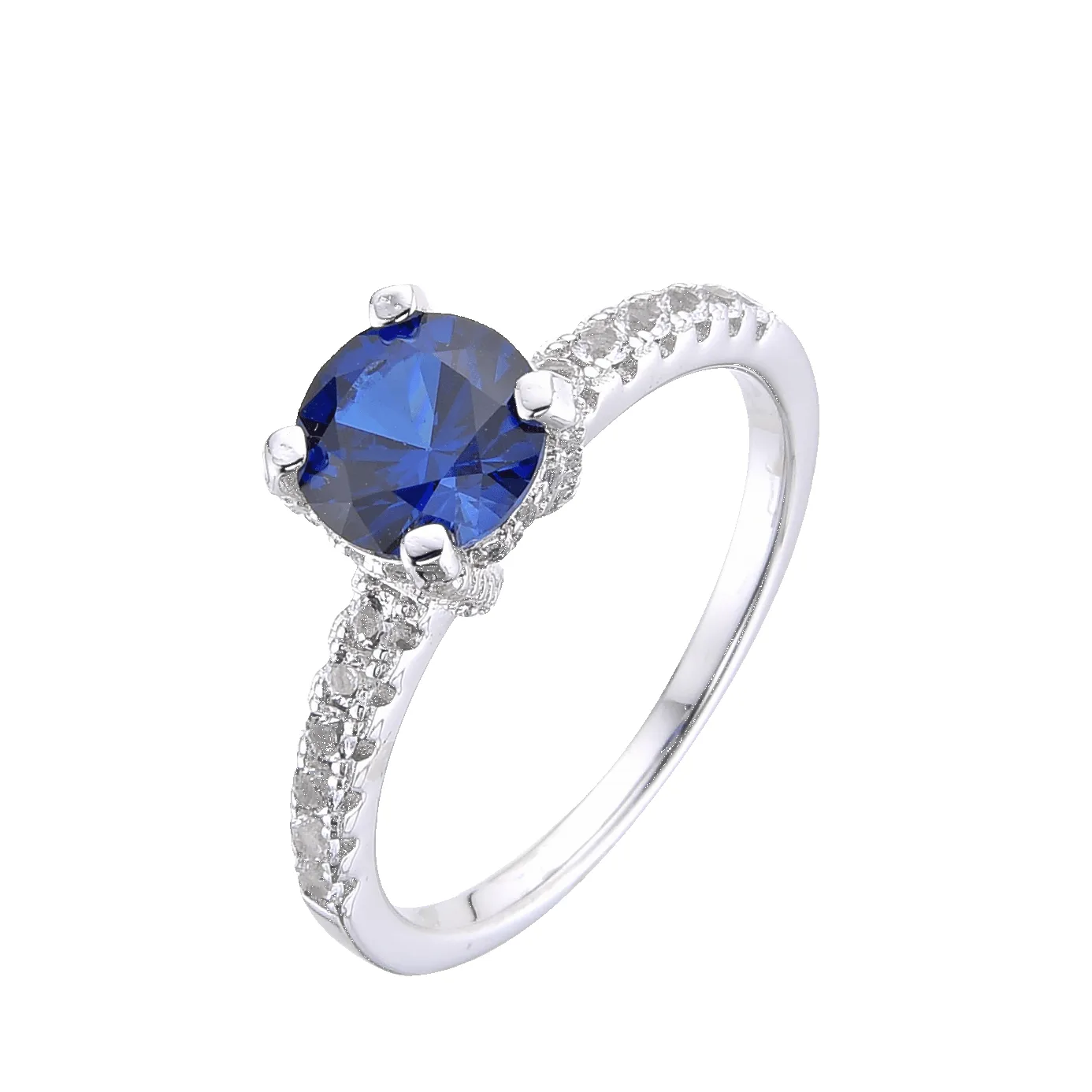 2.00 Ct Round Lab Created Blue Sapphire Prong Silver Pave-set Ring sold by Zulily product image thumbnail 2