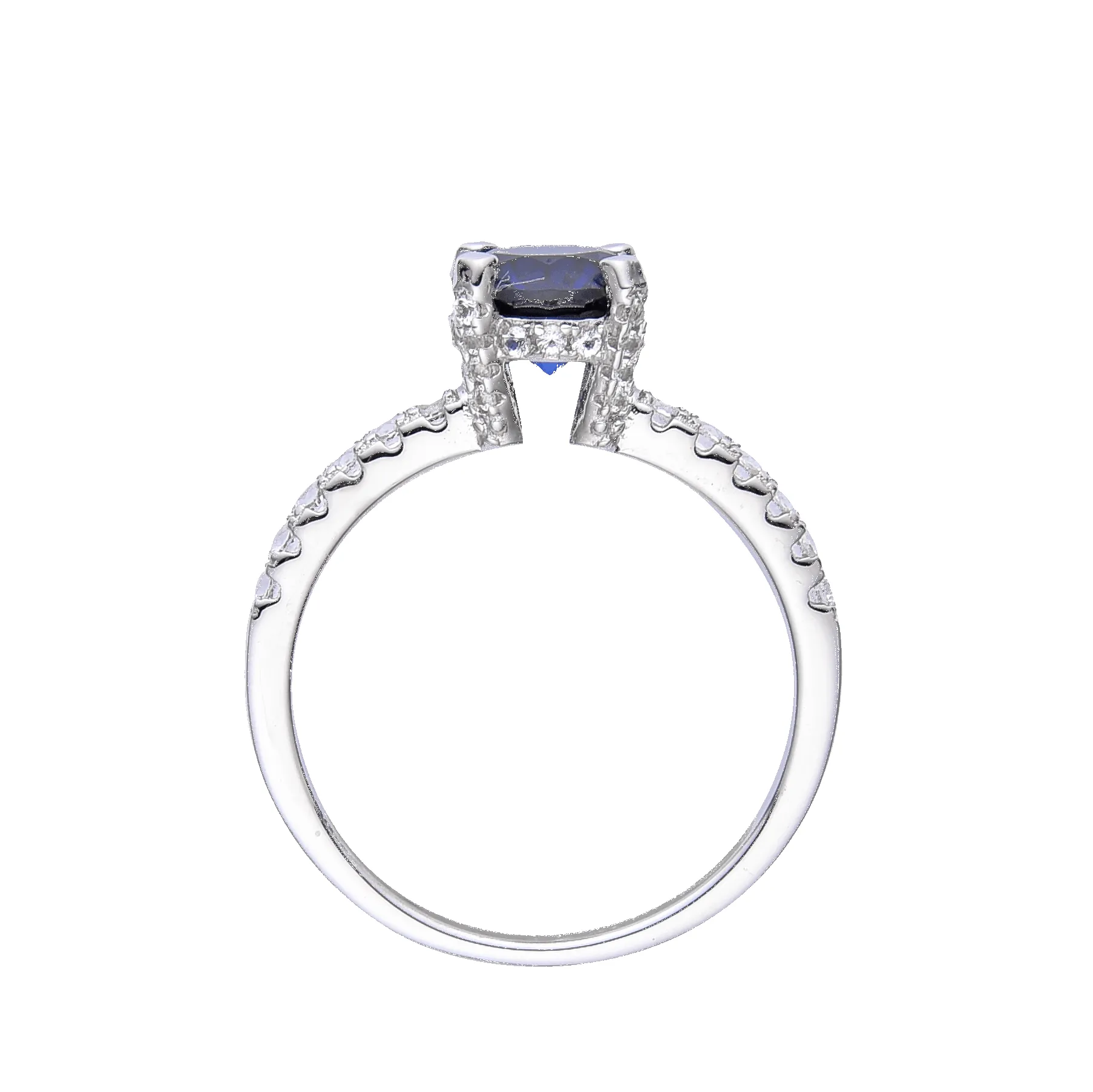 2.00 Ct Round Lab Created Blue Sapphire Prong Silver Pave-set Ring sold by Zulily product image thumbnail 4