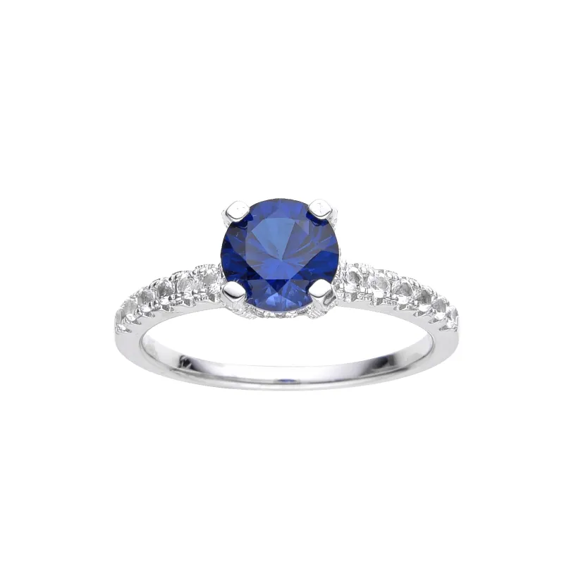 2.00 Ct Round Lab Created Blue Sapphire Prong Silver Pave-set Ring made by Zulily
