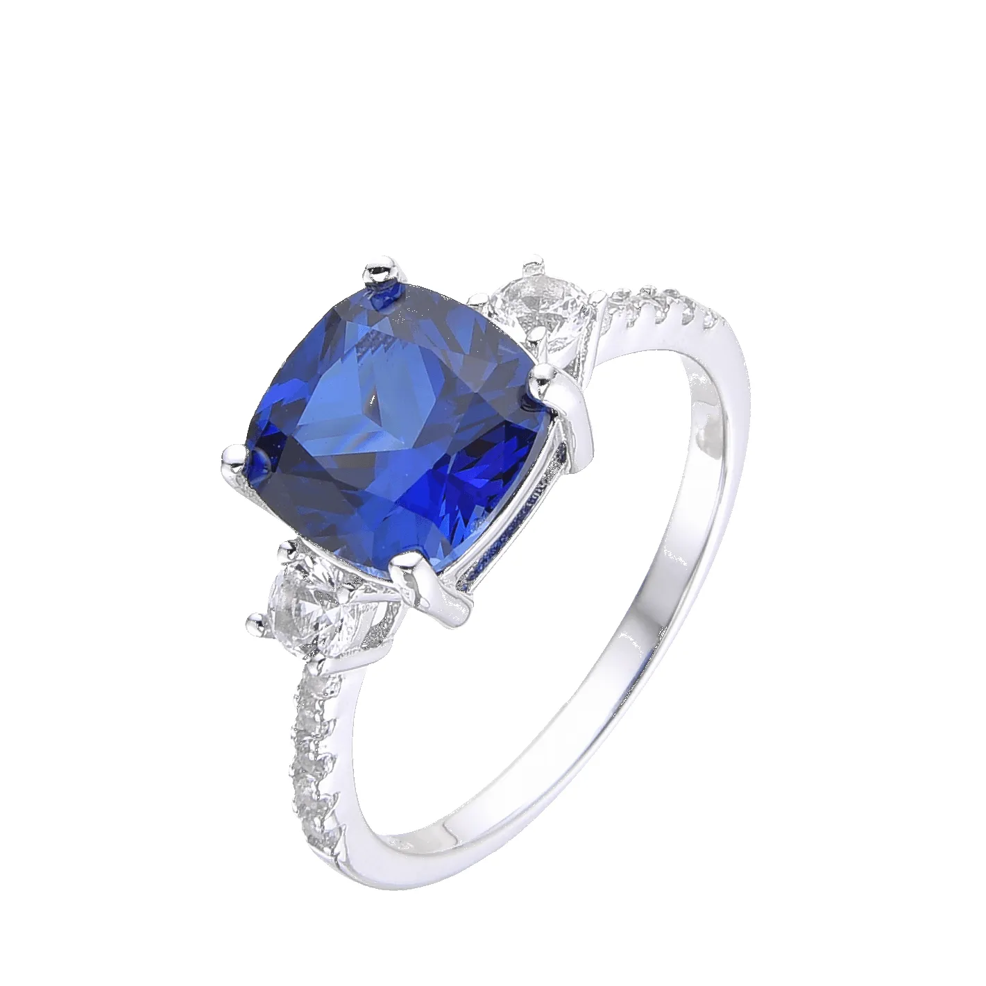 3.00 Ct Cushion Lab Created Blue Sapphire Prong Silver Three Stone Ring sold by Zulily product image thumbnail 2
