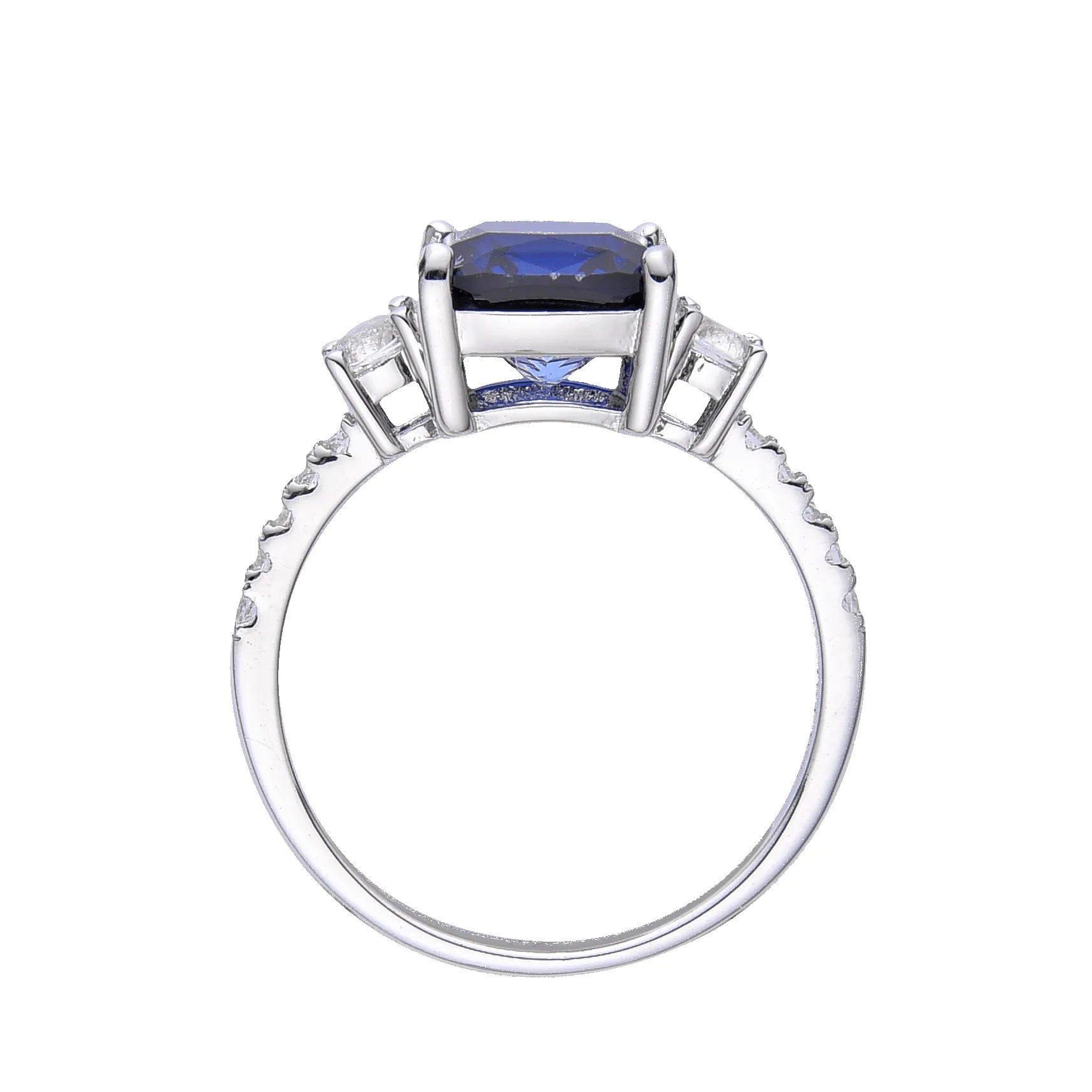 3.00 Ct Cushion Lab Created Blue Sapphire Prong Silver Three Stone Ring sold by Zulily product image thumbnail 3