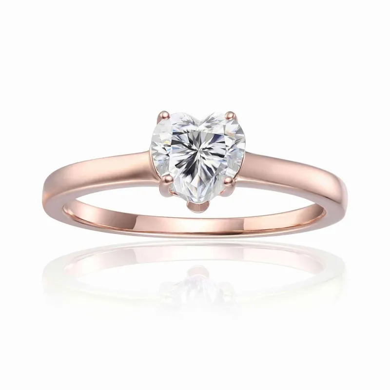 Heart White Moissanite Prong Rose Gold Plated Silver Solitaire Ring made by Zulily