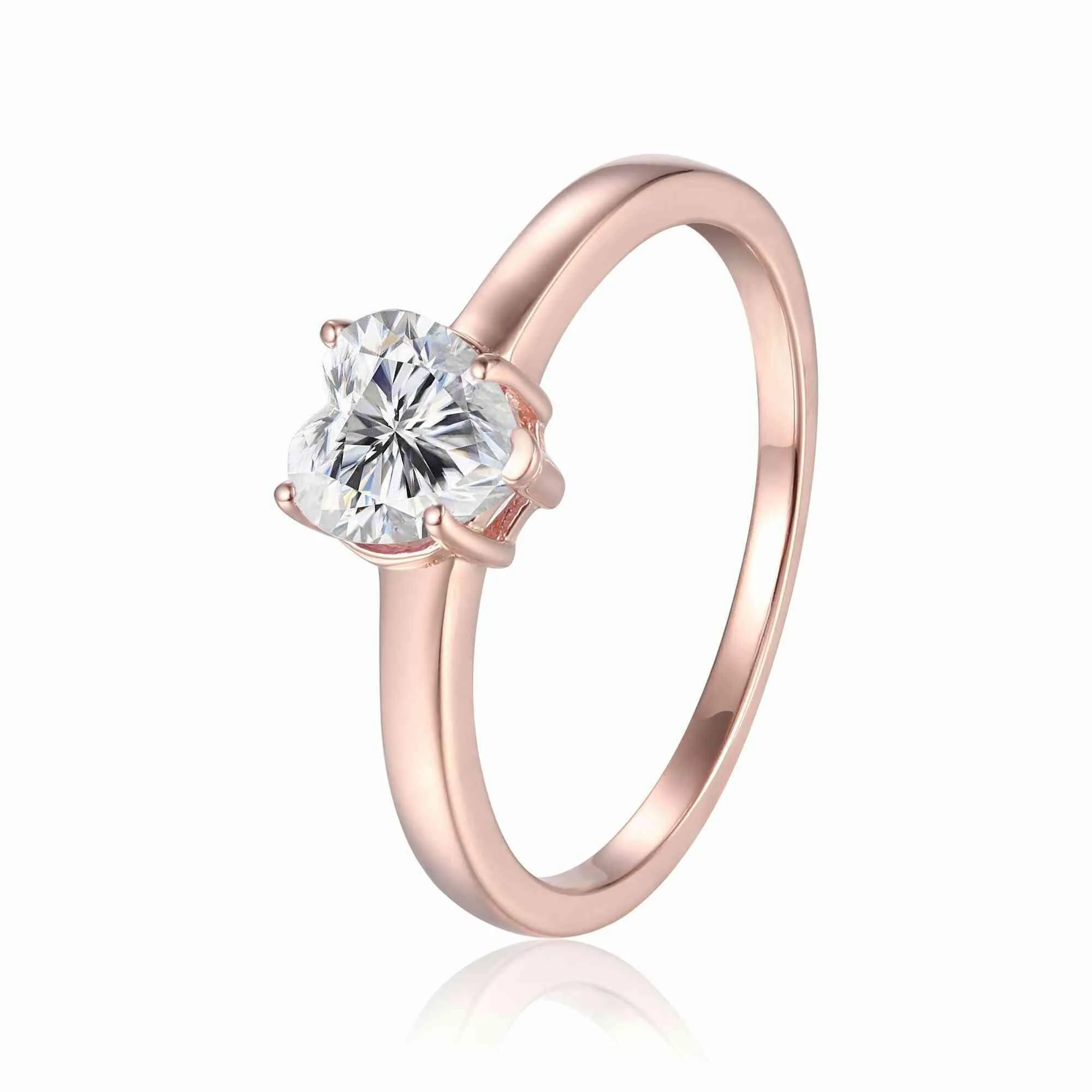 Heart White Moissanite Prong Rose Gold Plated Silver Solitaire Ring sold by Zulily product image thumbnail 2