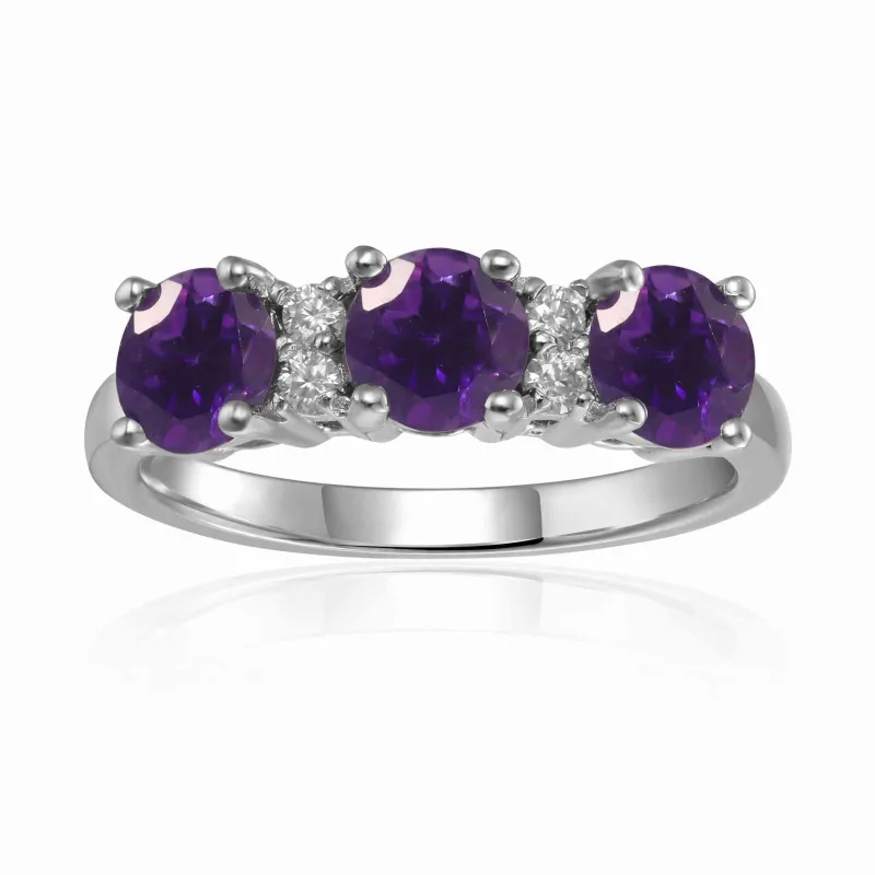 1.7 Ct Round Purple Amethyst Prong Silver Three Stone Ring made by Zulily