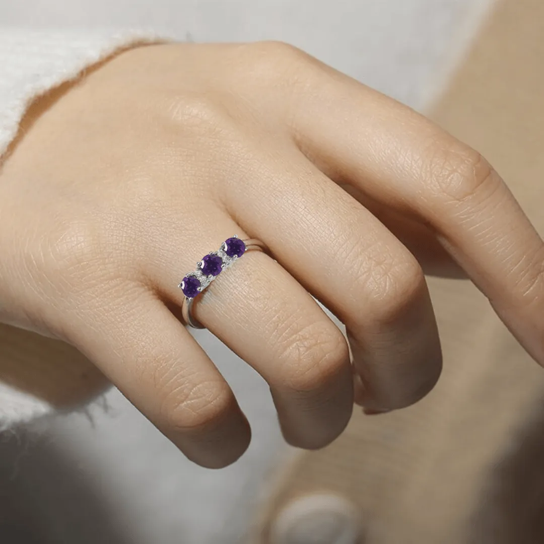 1.7 Ct Round Purple Amethyst Prong Silver Three Stone Ring sold by Zulily product image thumbnail 5