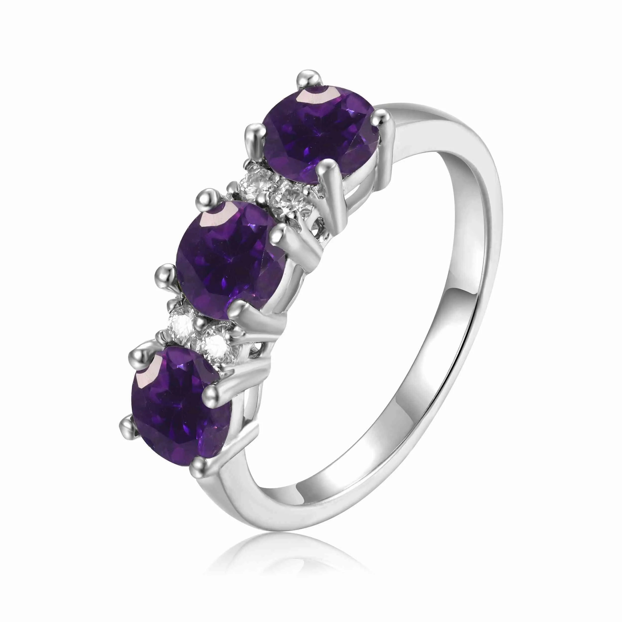 1.7 Ct Round Purple Amethyst Prong Silver Three Stone Ring sold by Zulily product image thumbnail 2