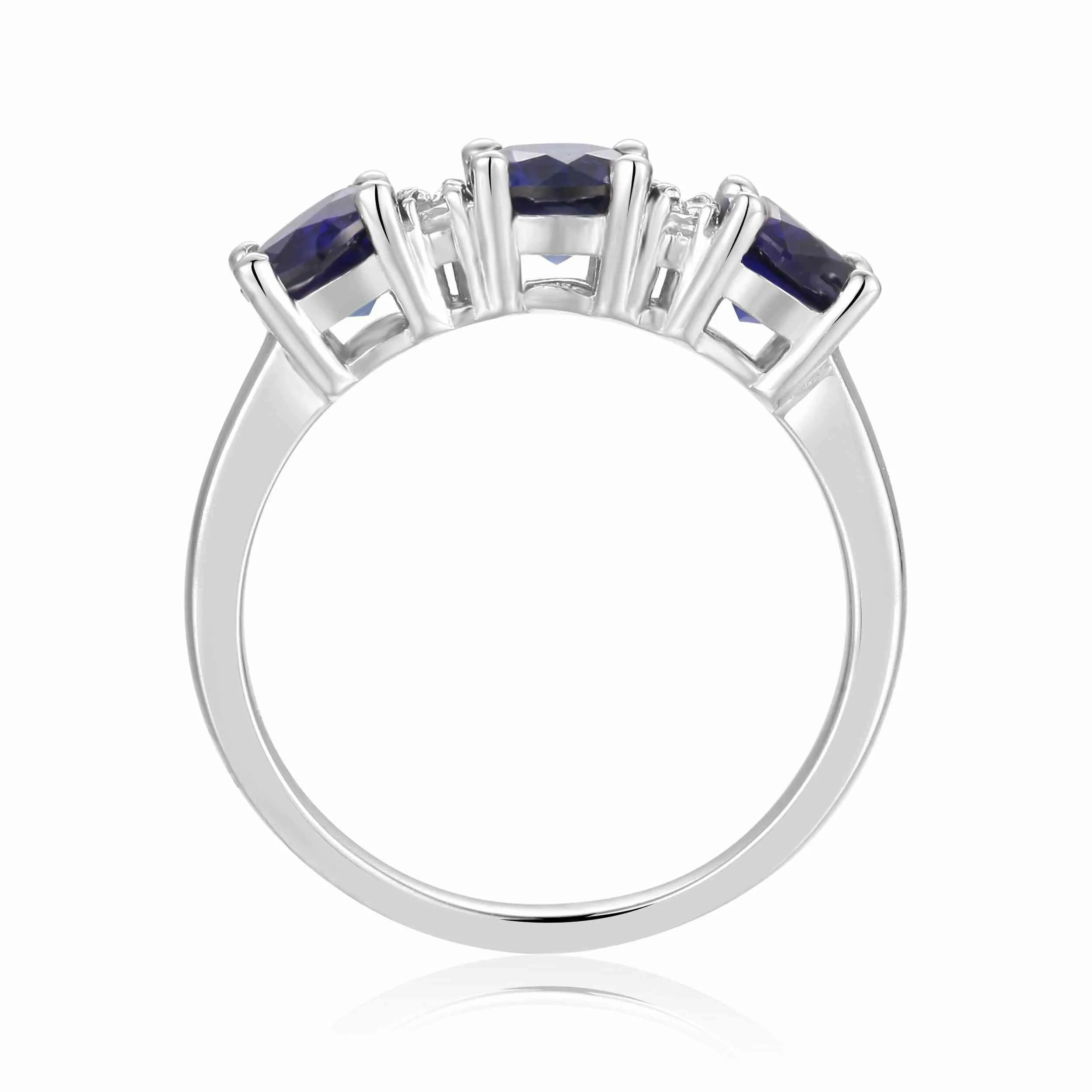 1.65 Ct Round Blue Sapphire Prong Silver Three Stone Ring sold by Zulily product image thumbnail 4