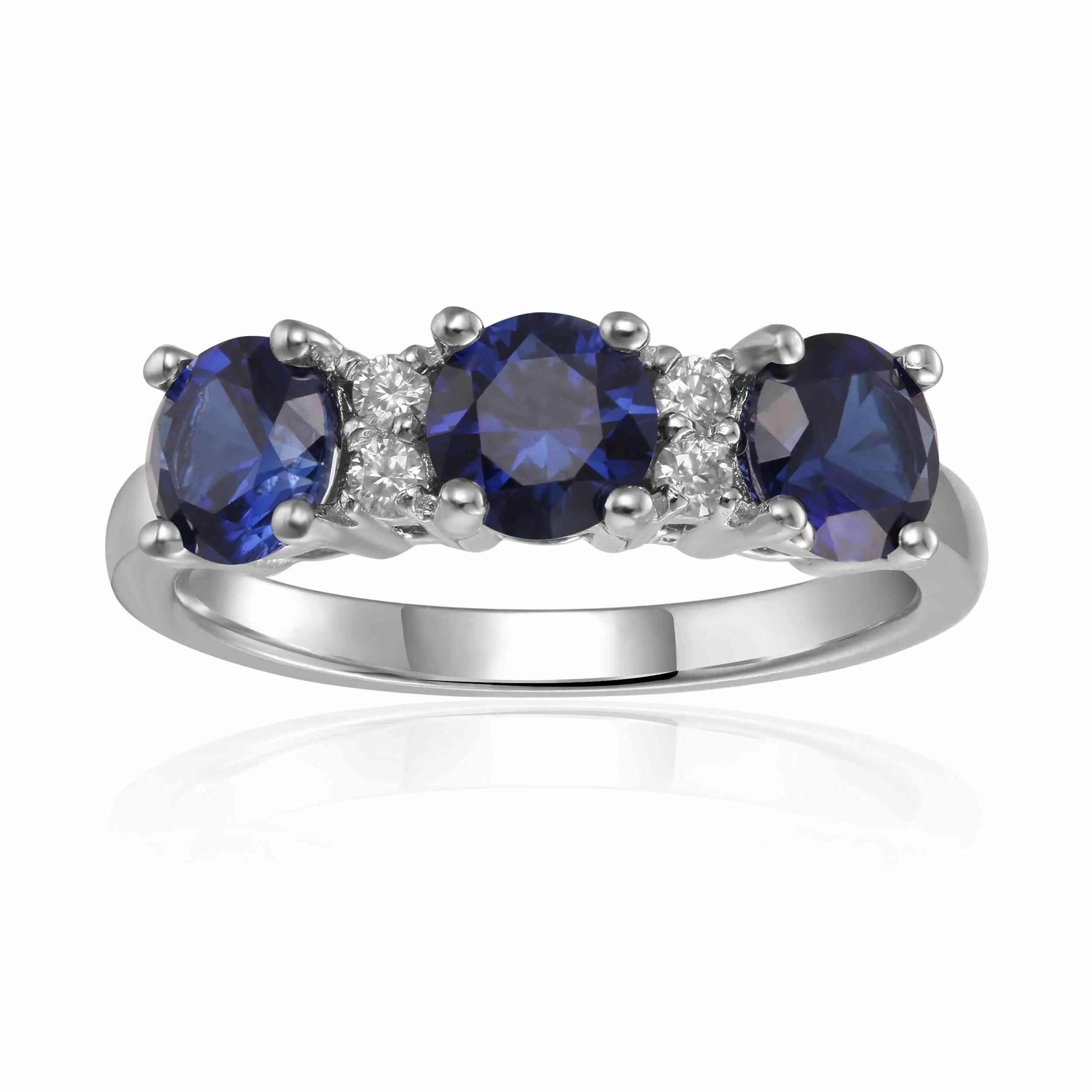 1.65 Ct Round Blue Sapphire Prong Silver Three Stone Ring sold by Zulily