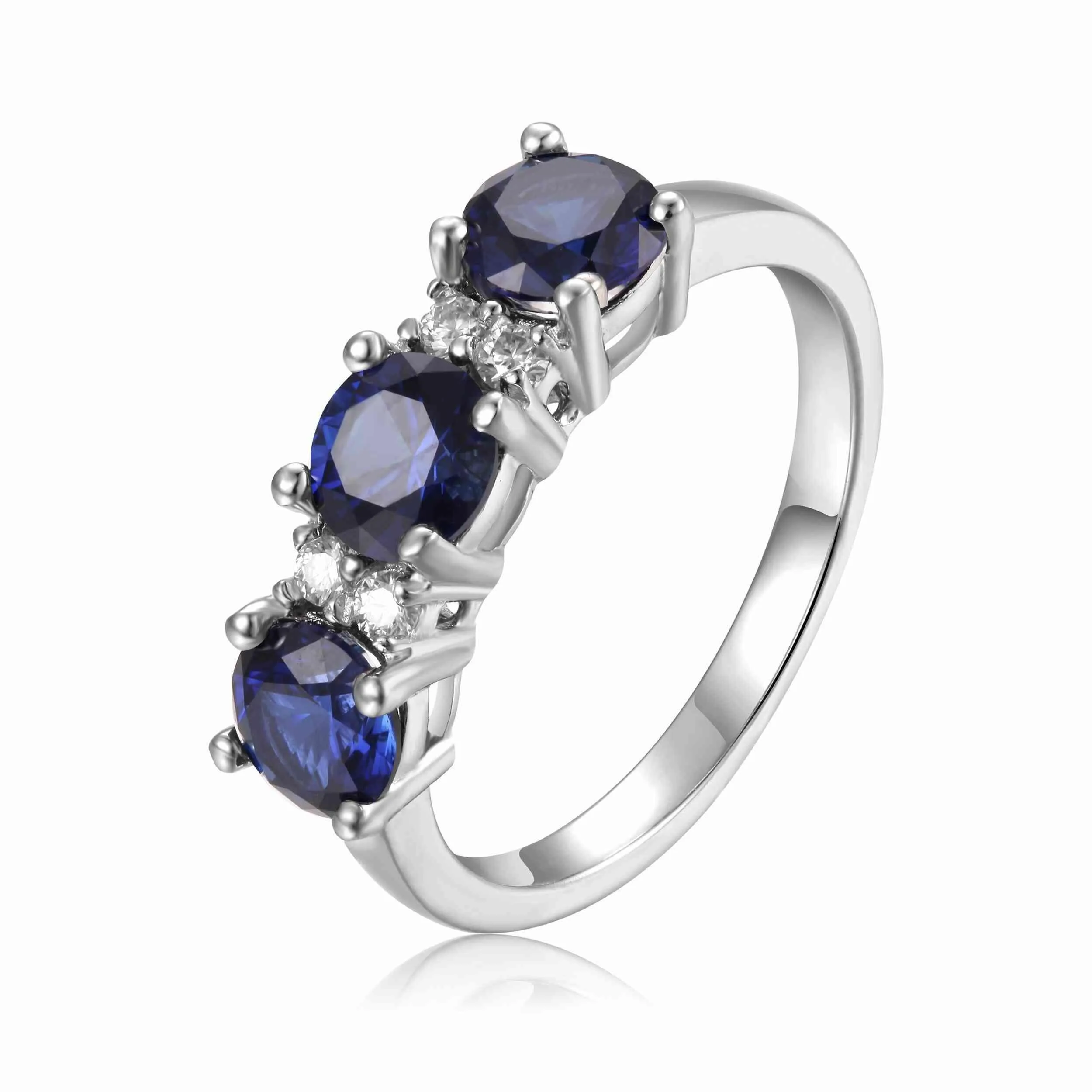 1.65 Ct Round Blue Sapphire Prong Silver Three Stone Ring sold by Zulily product image thumbnail 2