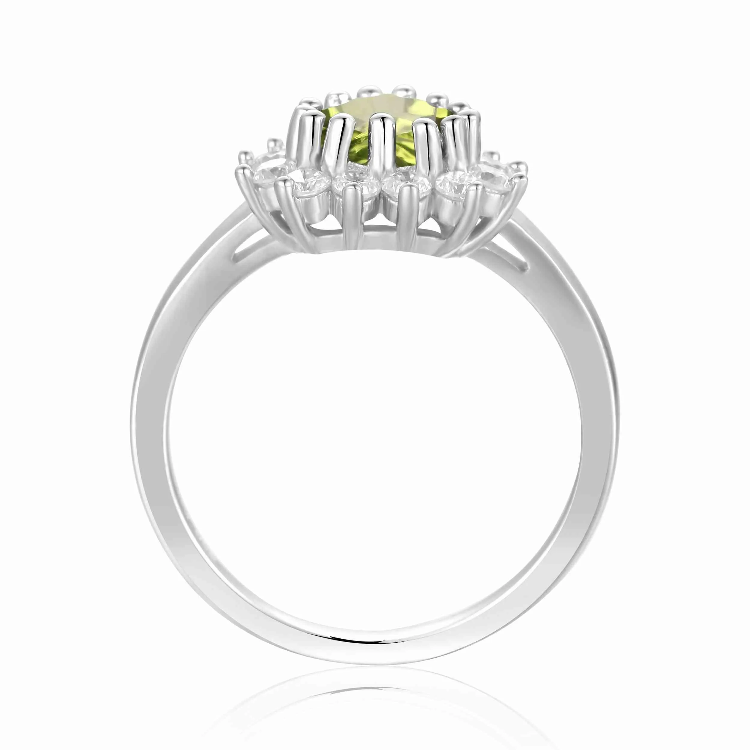 1.30 Ct Heart Olive Green Peridot and White Topaz Prong Silver Halo Ring sold by Zulily product image thumbnail 5