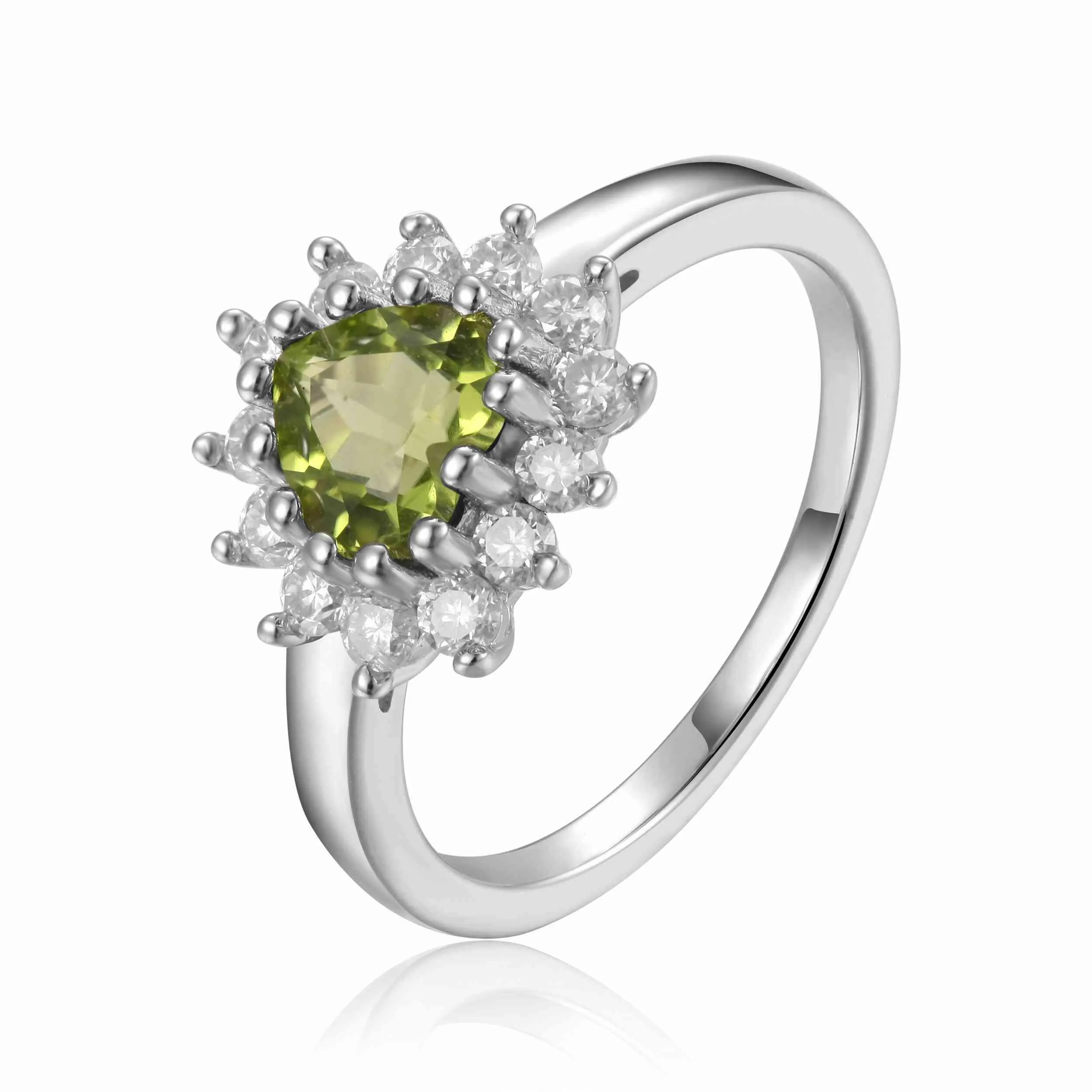 1.30 Ct Heart Olive Green Peridot and White Topaz Prong Silver Halo Ring sold by Zulily product image thumbnail 2