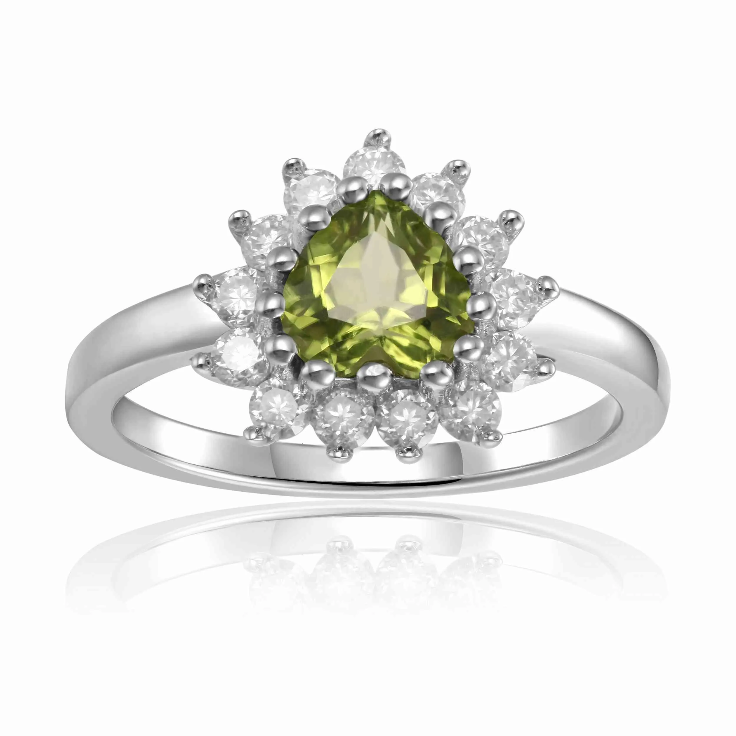 1.30 Ct Heart Olive Green Peridot and White Topaz Prong Silver Halo Ring sold by Zulily product image thumbnail 4