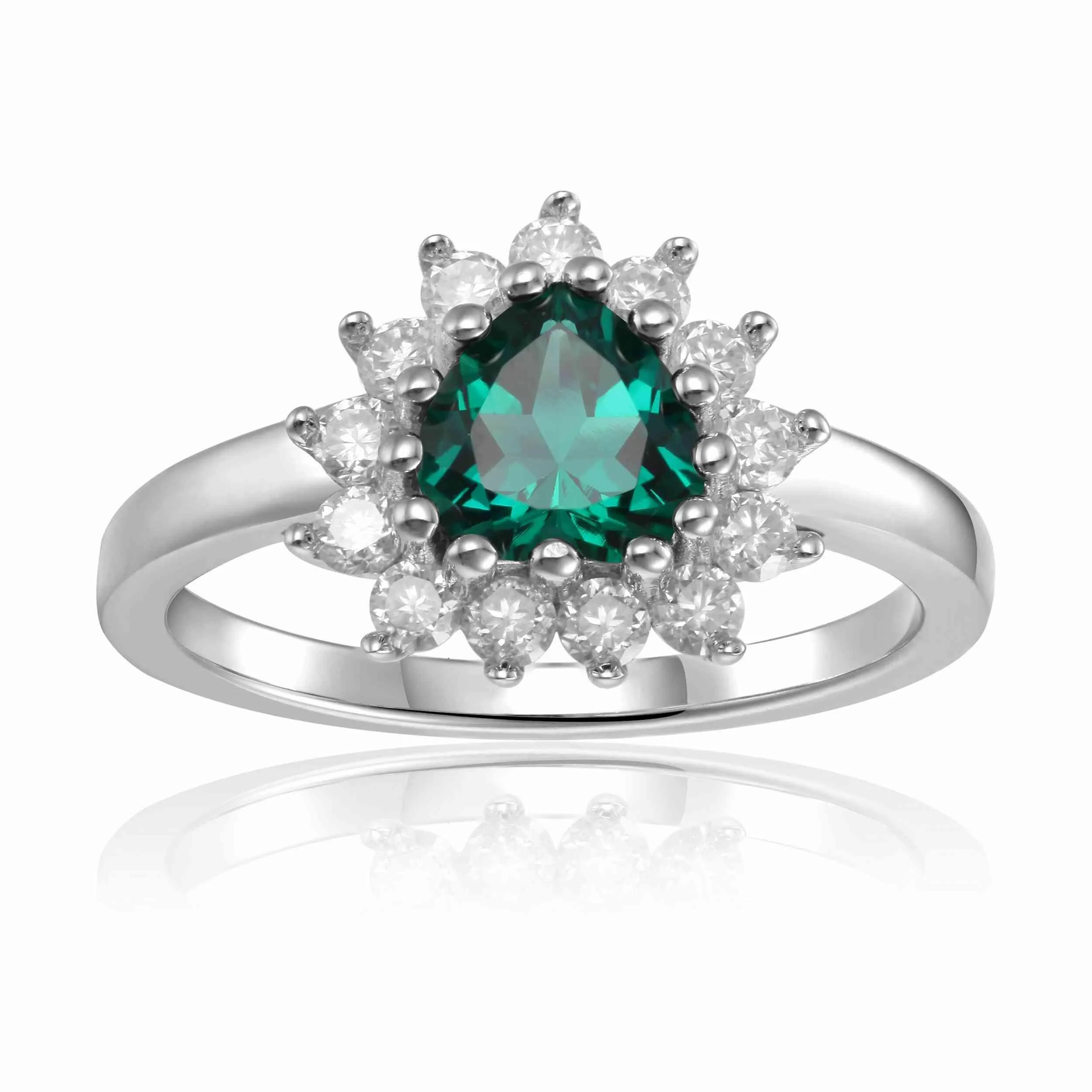 0.93 Ct Heart Green Created Emerald and White Topaz Prong Silver Floral Halo Ring sold by Zulily product image thumbnail 4
