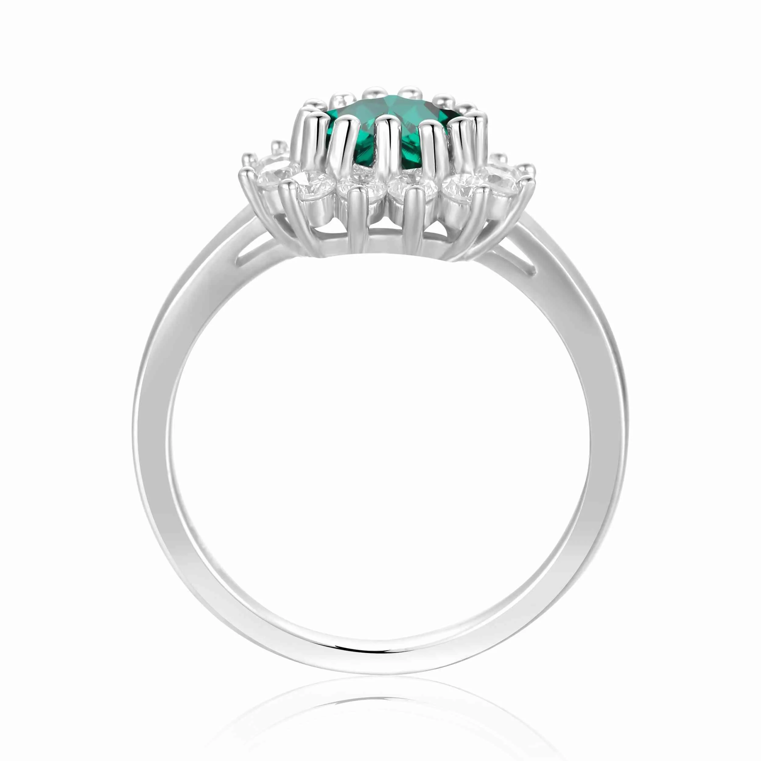 0.93 Ct Heart Green Created Emerald and White Topaz Prong Silver Floral Halo Ring sold by Zulily product image thumbnail 5
