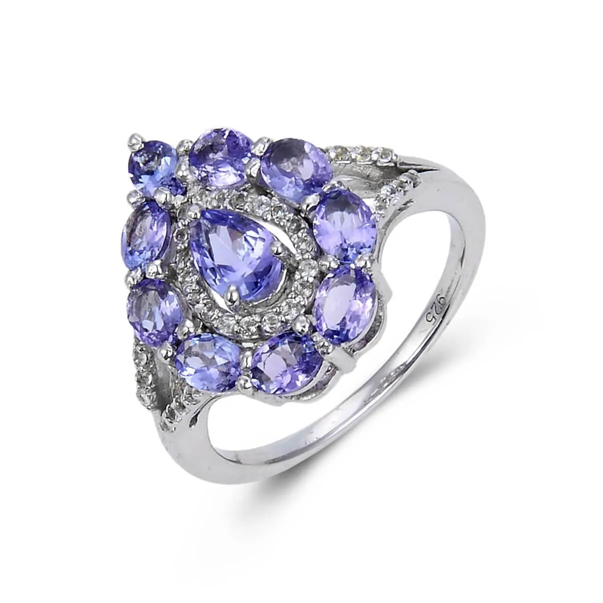 2.42 Ct Pear Blue Violet Tanzanite and White Topaz Prong Silver Teardrop Cocktail Ring sold by Zulily product image thumbnail 3