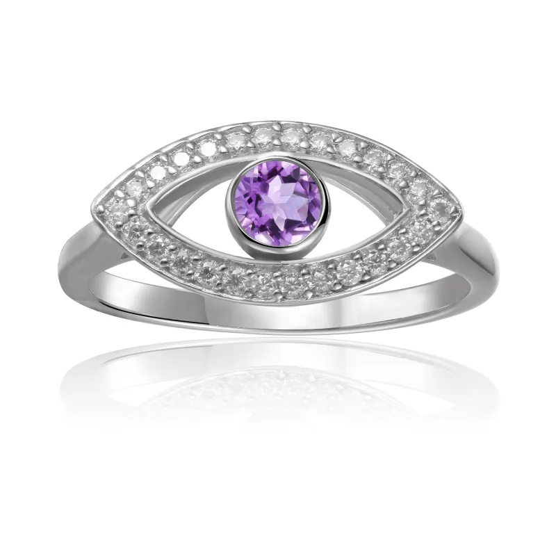 1.3 Ct Round Purple Amethyst Bezel Silver Evil Eye Ring made by Zulily