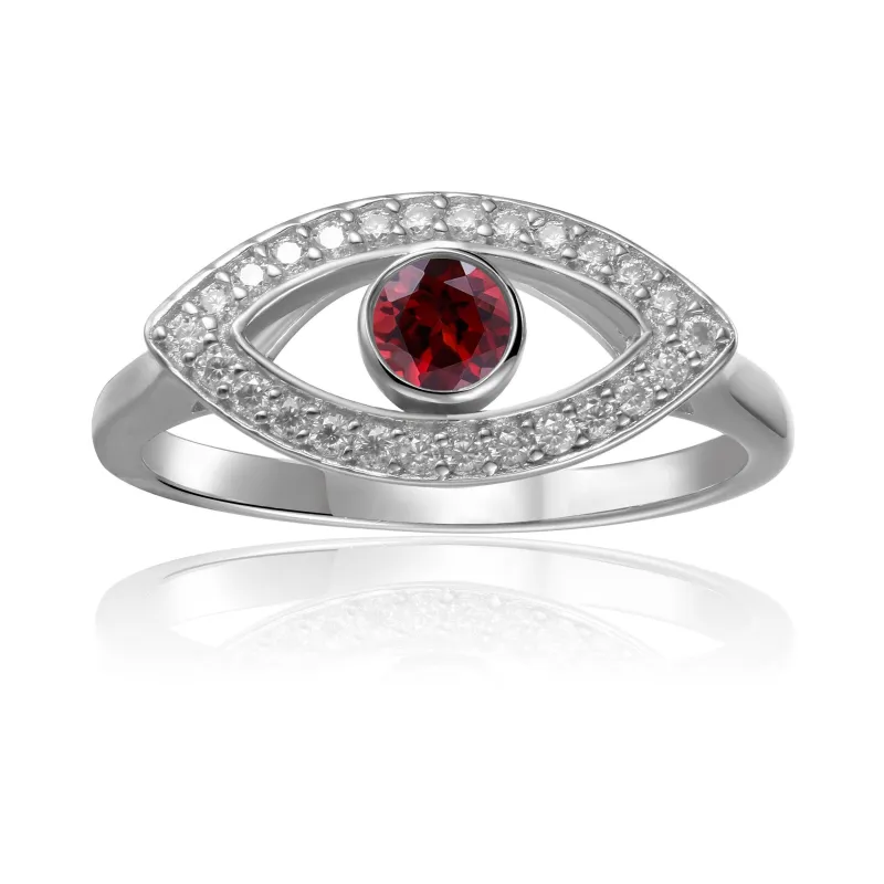 1.30 Ct Round Red Garnet Bezel Silver Evil Eye Ring made by Zulily