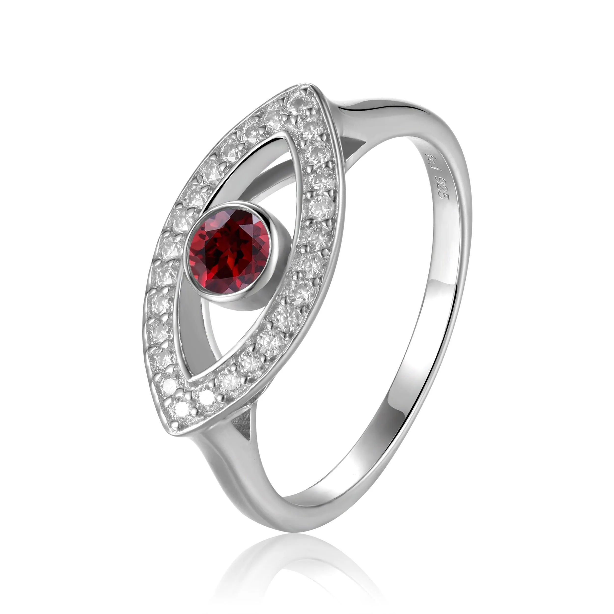 1.30 Ct Round Red Garnet Bezel Silver Evil Eye Ring sold by Zulily product image thumbnail 2