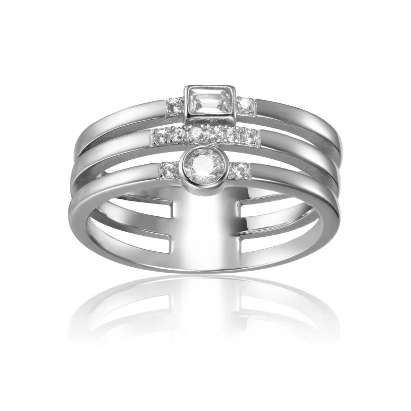 0.35 Ct White Sapphire and White Topaz Bezel Silver Three Band Ring made by Zulily