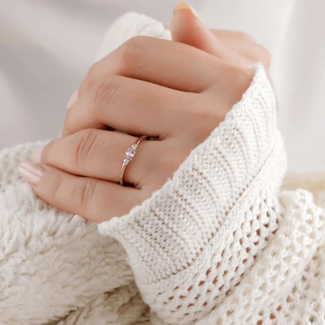 0.53 Oval Pink Sapphire and White Sapphire Prong Silver Three Stone Ring sold by Zulily product image thumbnail 4