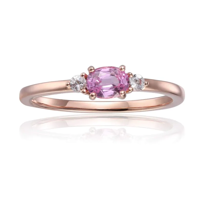 0.53 Oval Pink Sapphire and White Sapphire Prong Silver Three Stone Ring made by Zulily