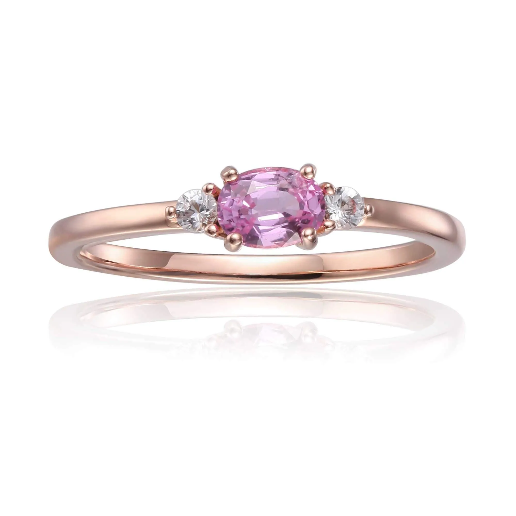 0.53 Oval Pink Sapphire and White Sapphire Prong Silver Three Stone Ring sold by Zulily