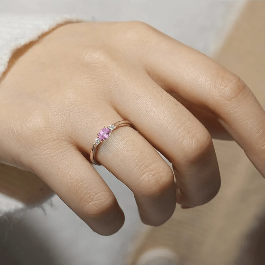 0.53 Oval Pink Sapphire and White Sapphire Prong Silver Three Stone Ring sold by Zulily product image thumbnail 5