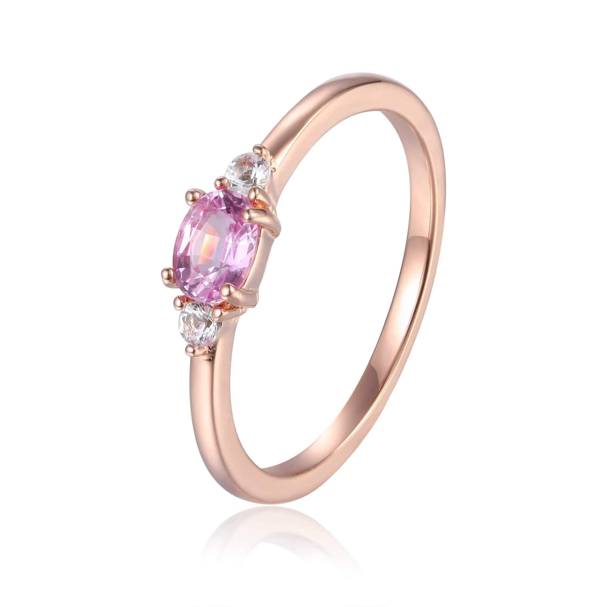 0.53 Oval Pink Sapphire and White Sapphire Prong Silver Three Stone Ring sold by Zulily product image thumbnail 2