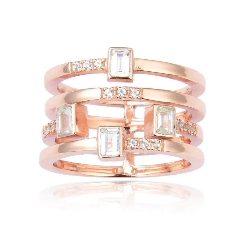 White Topaz Sapphire Four Band Fashion Ring made by Zulily