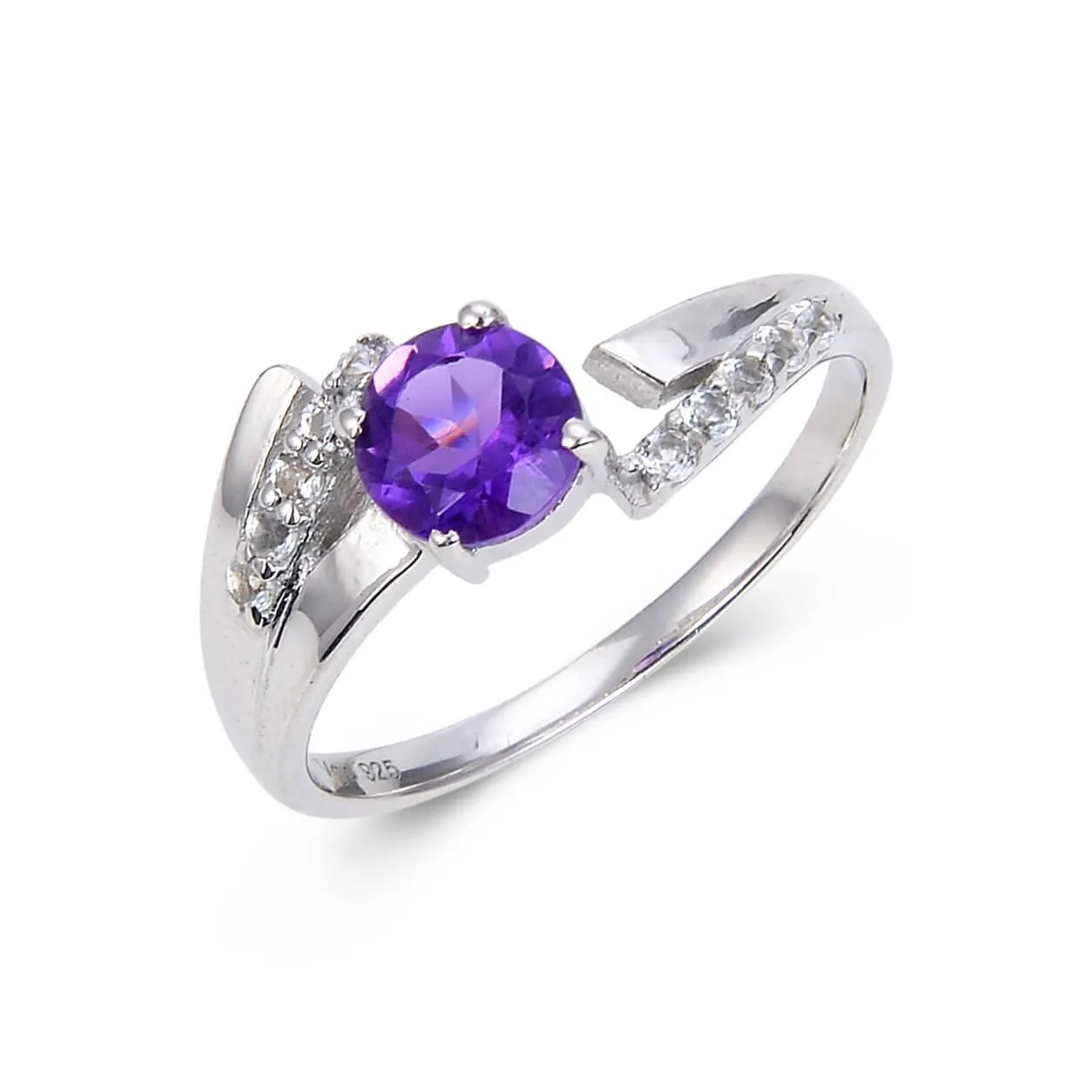 1.10 Ct Round Purple Amethyst and White Topaz Prong Silver Promise Ring sold by Zulily product image thumbnail 3