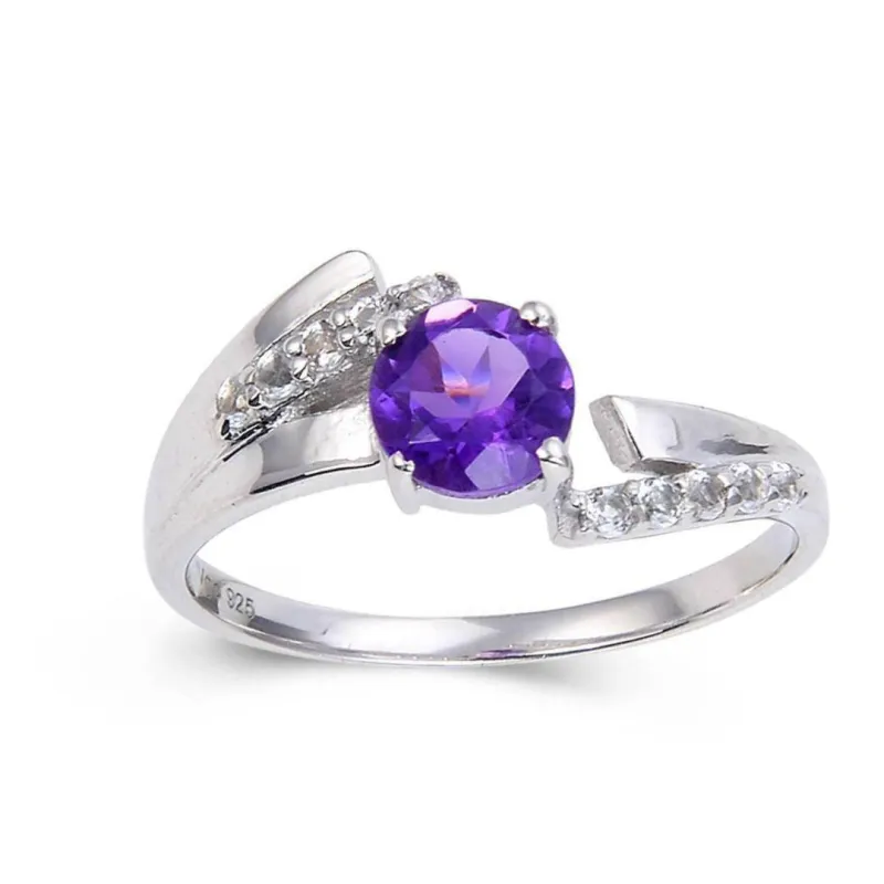 1.10 Ct Round Purple Amethyst and White Topaz Prong Silver Promise Ring made by Zulily