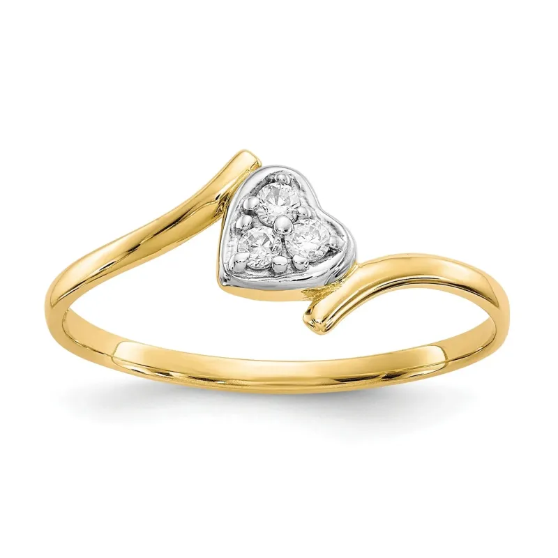 10K Gold CZ Heart Bypass Three Stone Ring made by Zulily