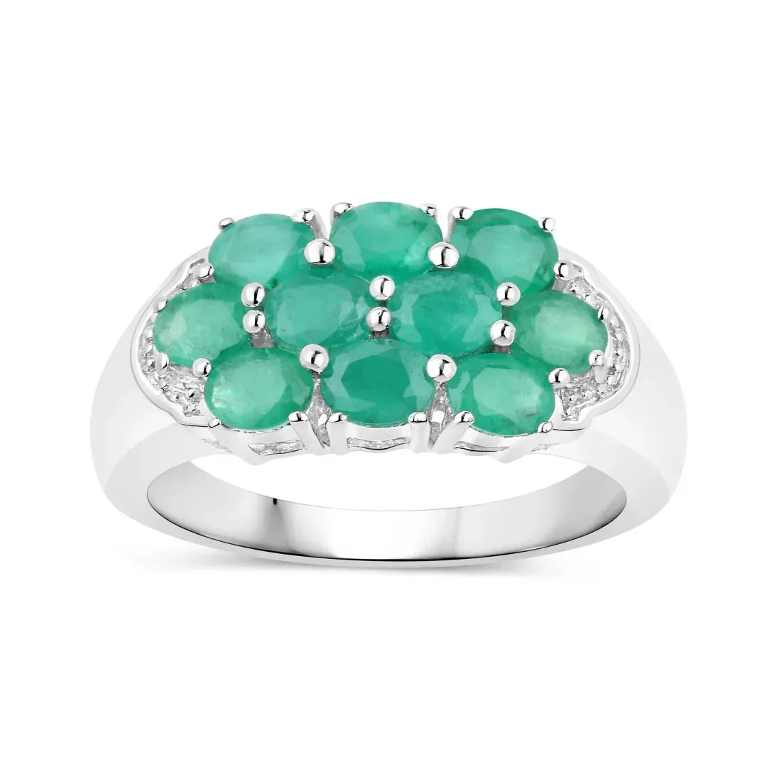 1.40 Ct Oval Green Zambian Emerald Prong Silver Cluster Ring sold by Zulily