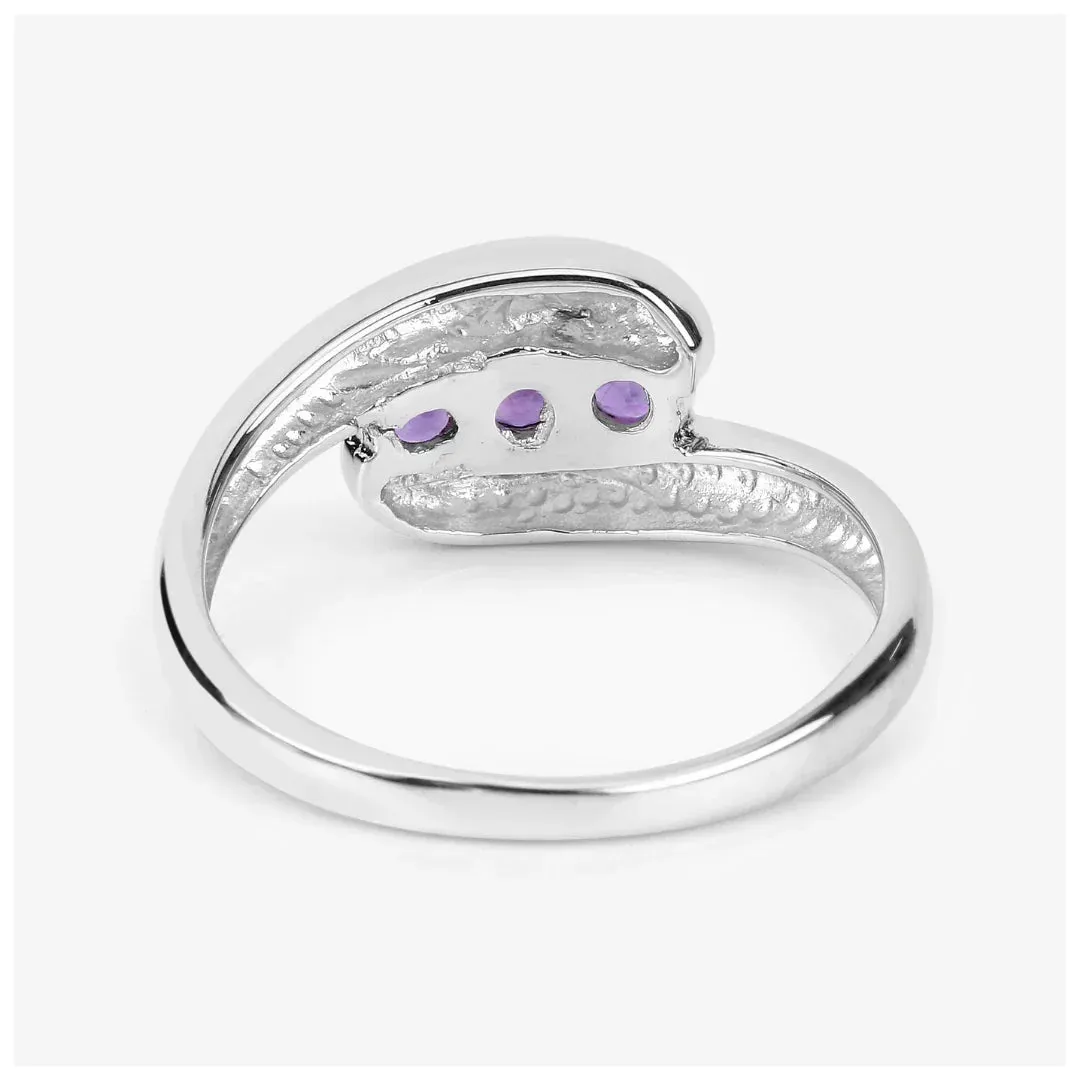 0.54 Ct Round Purple Amethyst Channel Silver Three Stone Bypass Ring sold by Zulily product image thumbnail 3
