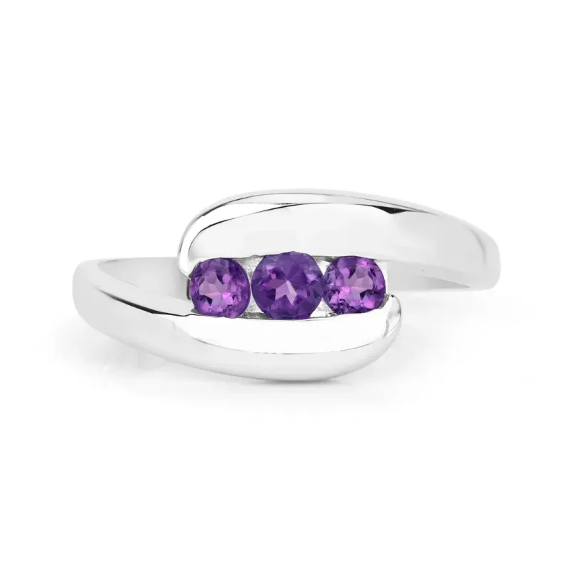 0.54 Ct Round Purple Amethyst Channel Silver Three Stone Bypass Ring made by Zulily