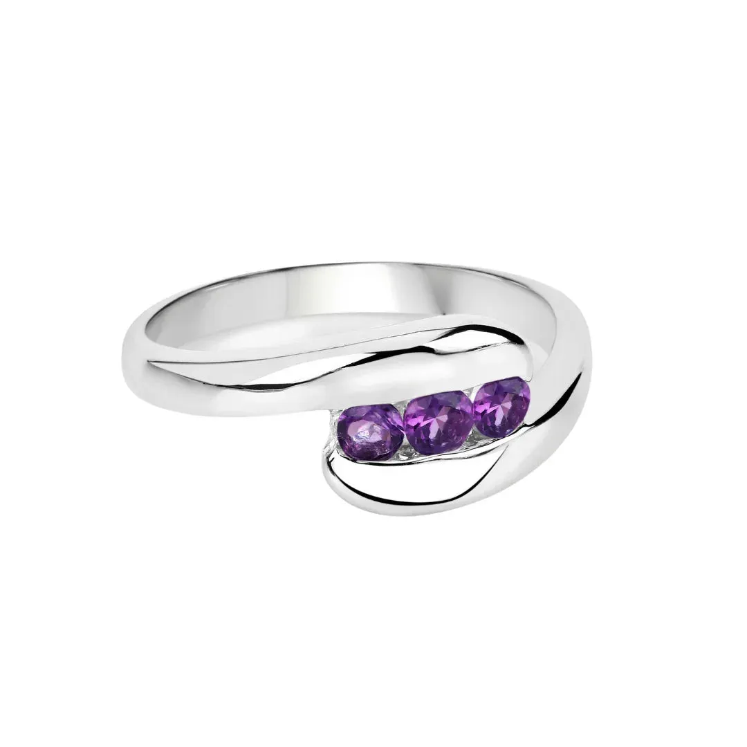 0.54 Ct Round Purple Amethyst Channel Silver Three Stone Bypass Ring sold by Zulily product image thumbnail 5