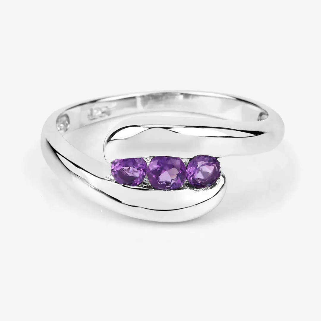 0.54 Ct Round Purple Amethyst Channel Silver Three Stone Bypass Ring sold by Zulily product image thumbnail 2