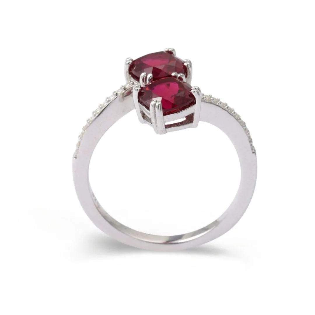 Cushion Red Lab Grown Ruby Silver Bypass Dual Stone Ring sold by Zulily product image thumbnail 5